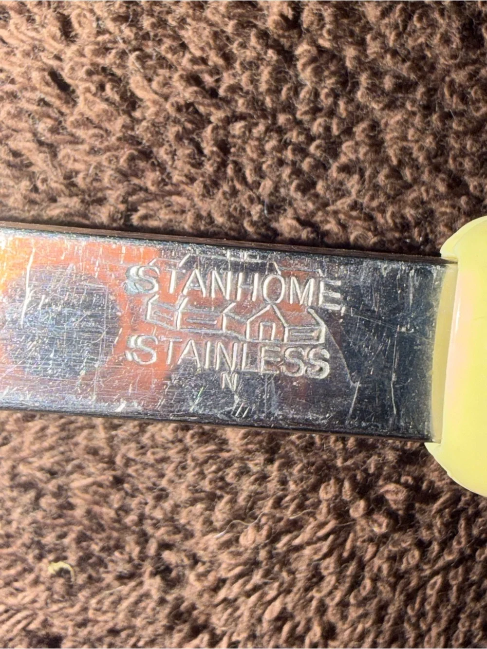 Vintage Stanhome Stainless Steel Slotted Spatula Turner Yellow Handle MCM